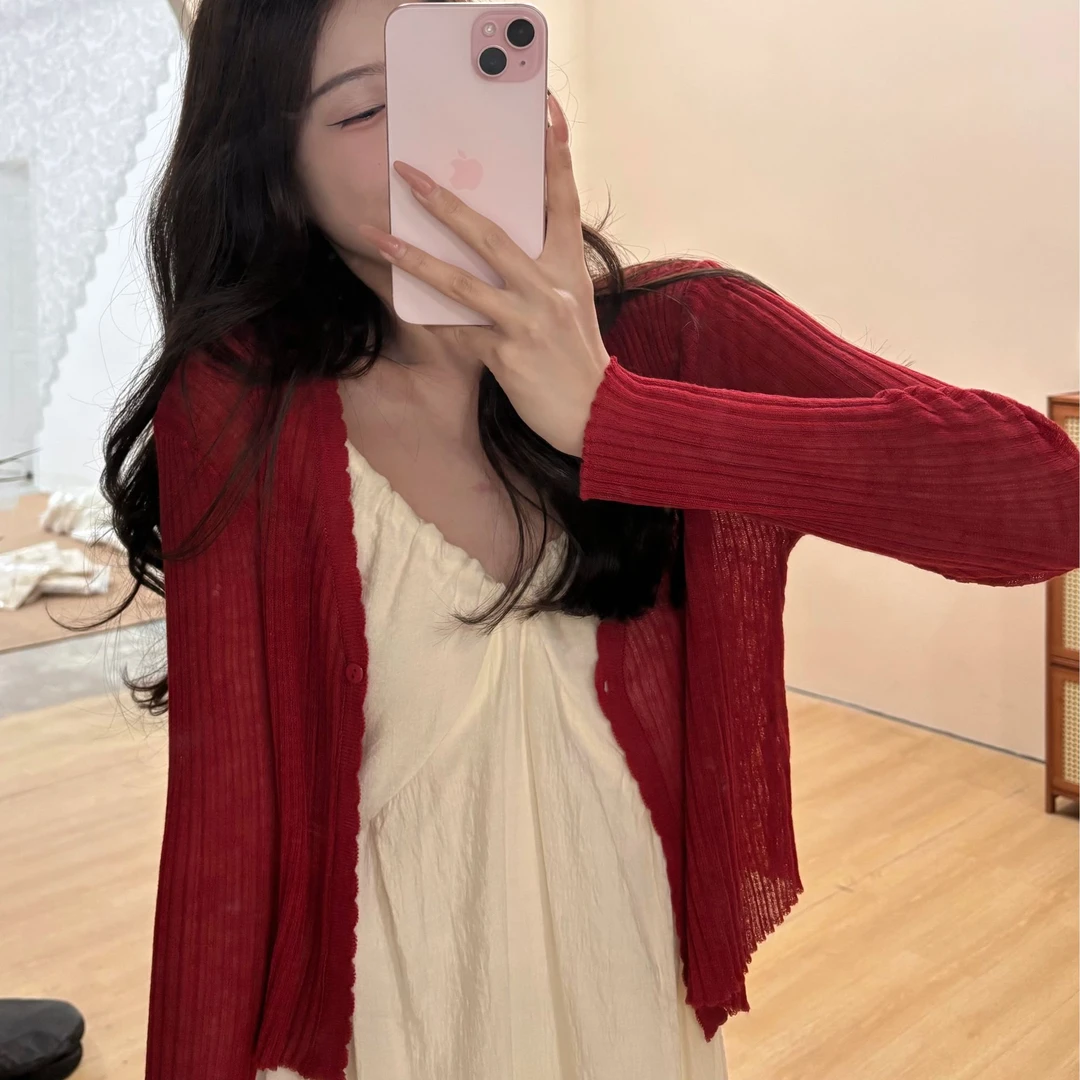 2025BD开衫V领薄款上衣空调衫披肩外搭冰丝长袖