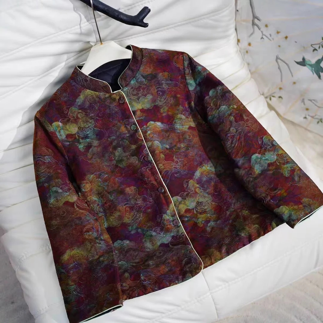 【耀霞】双面穿国风长袖棉服秋冬新款加毛棉袄休闲百搭棉衣