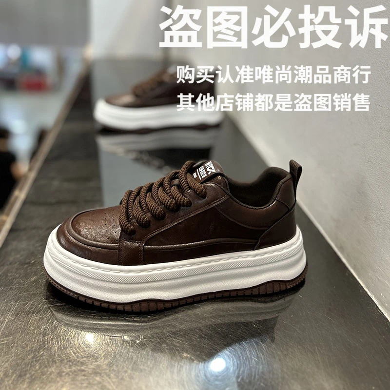 增高耐磨低帮鞋子潮鞋圆头秋季系带时尚休闲鞋运动鞋复古板鞋