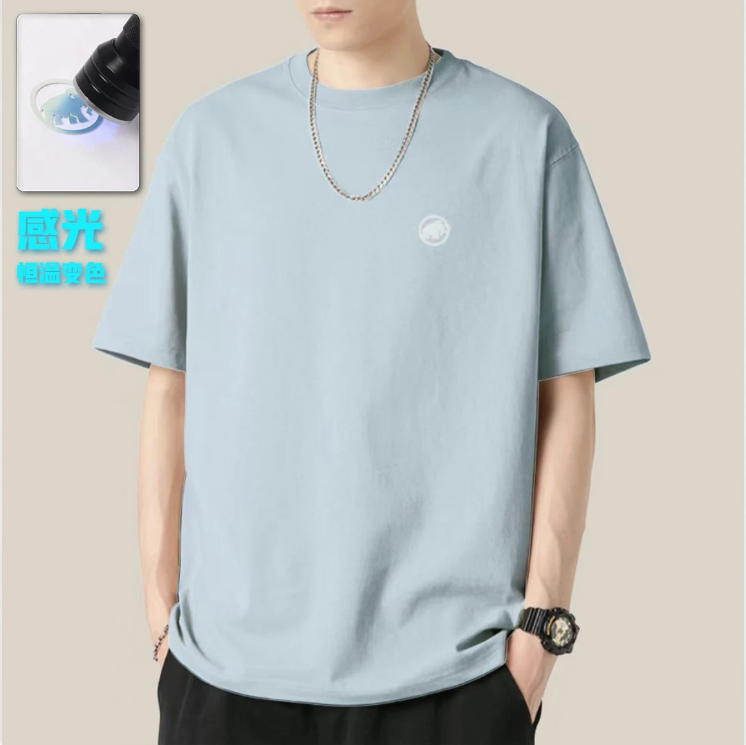 光感胸标莱赛尔天丝T恤时尚休闲百搭宽松半袖简约潮流夏季