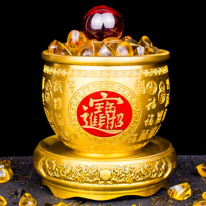 《2026新年红》黄铜米缸放冰箱上的百福缸黄铜聚宝盆客厅桌面摆件