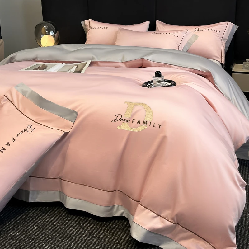 水星高档A类160支全棉拼接轻奢纯棉四件套简约被套纯棉被罩四季款