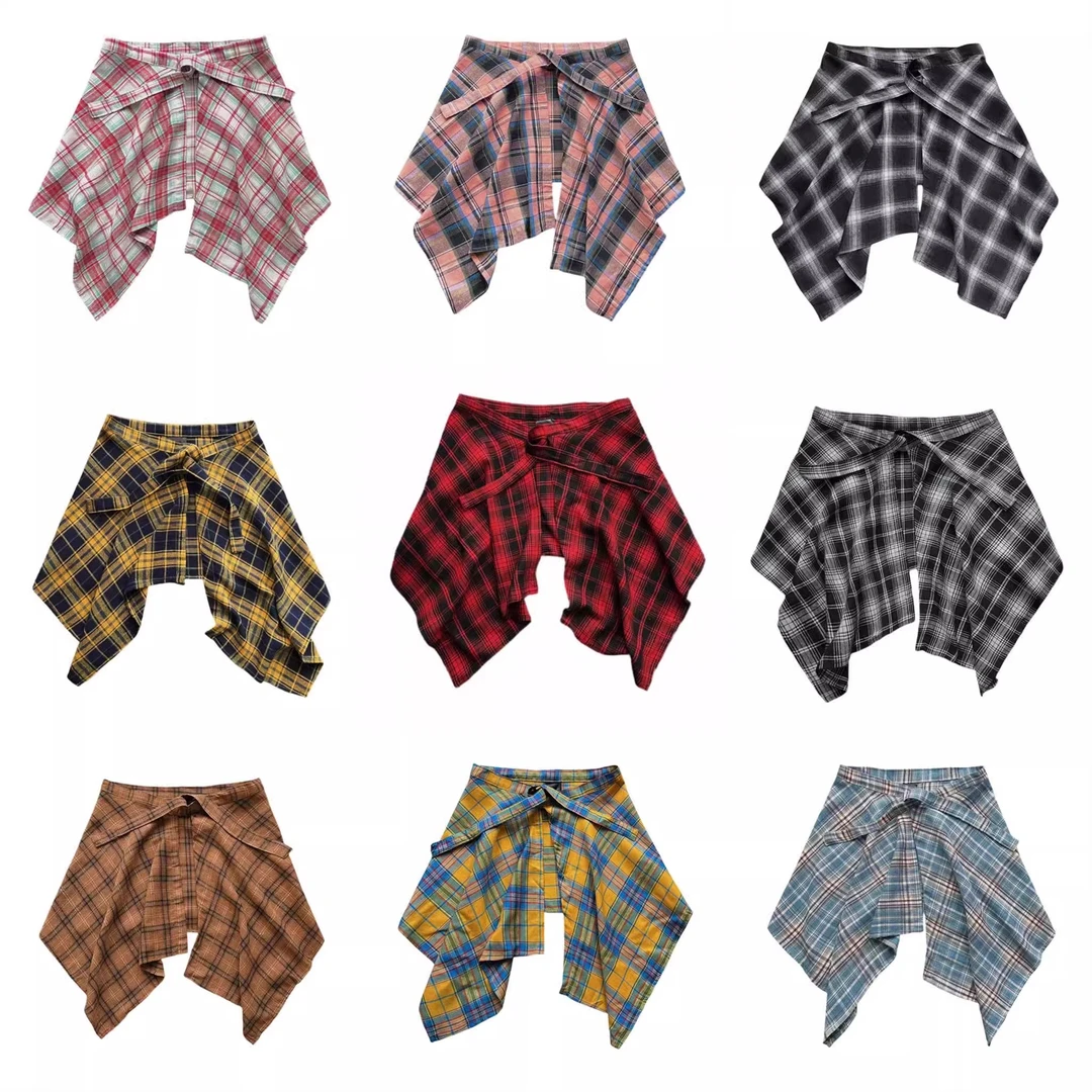 NASA潮牌屁帘一片式系带藏肉神器卫衣叠穿格子屁帘男女半身裙下摆