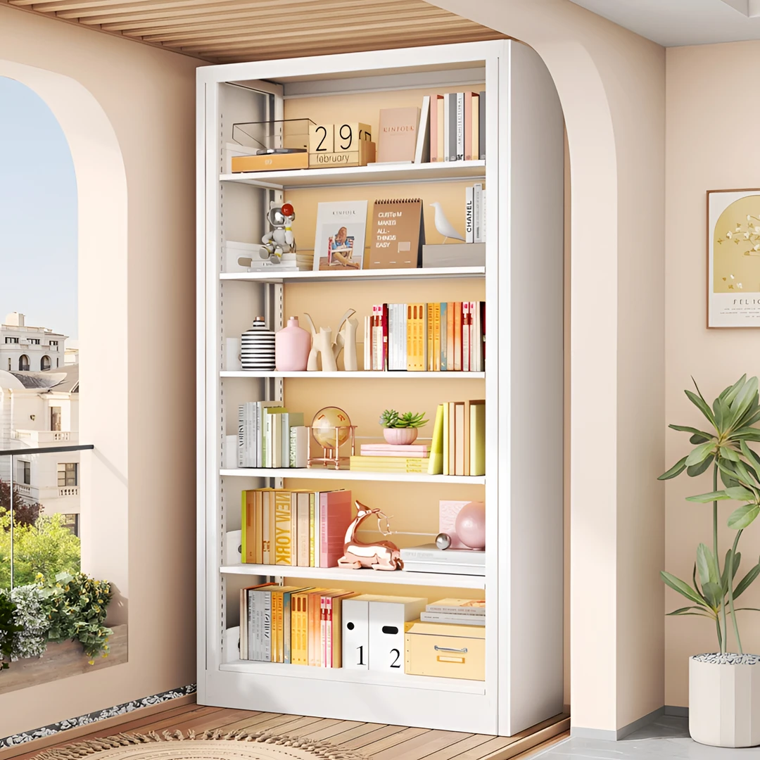 家用钢制书架落地多层儿童学生书本收纳架书柜一体靠墙图书馆书架