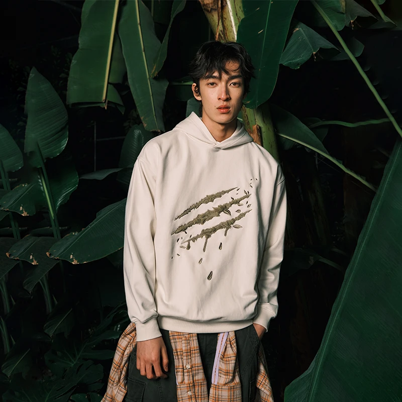 SuaMoment抓痕一代毛绒贴布刺绣卫衣男女春秋美式潮牌街头连帽衫