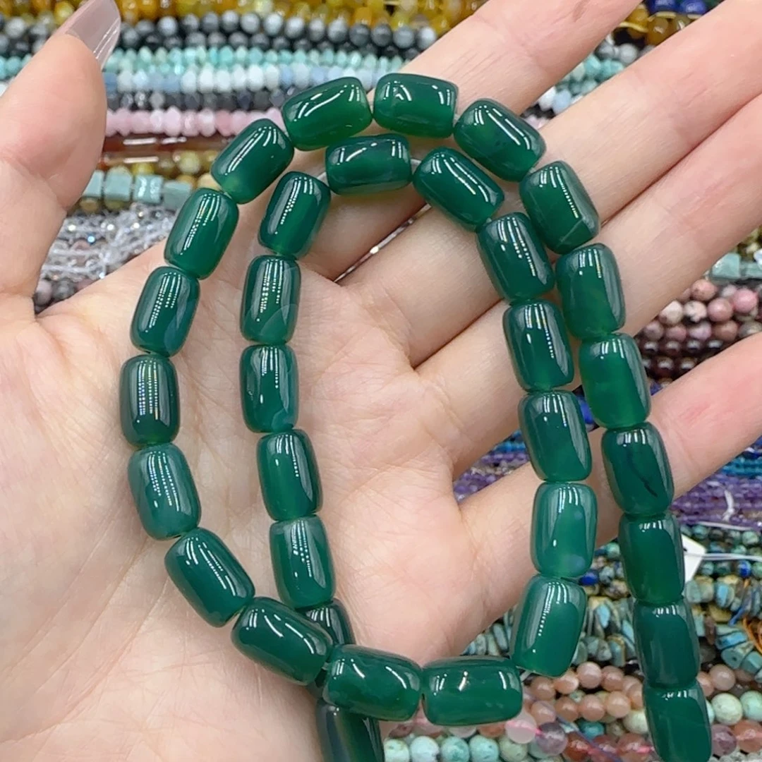 玛瑙/玉髓未镶嵌珠宝半成品绿玛瑙桶珠一条特价8-12