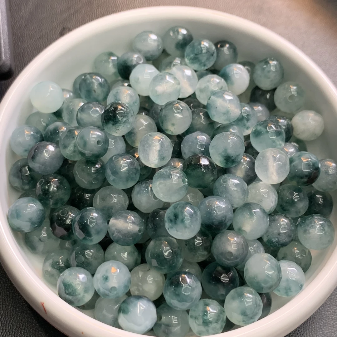 天然珠宝玉石 散珠蓝水花切面Y2816  8mm 30颗 （赠弹力线）