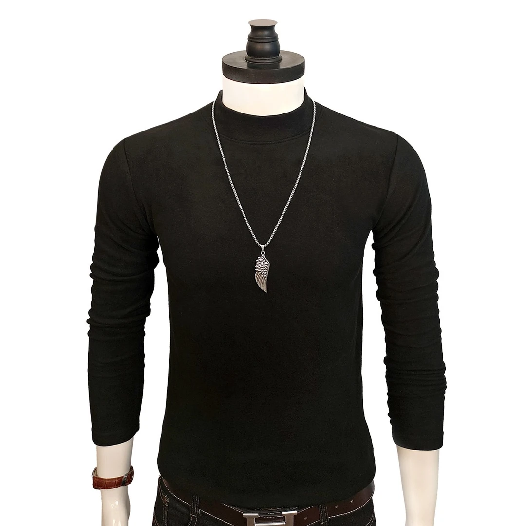 秋冬重磅男士德绒保暖磨毛T恤青年学生半高圆领修身内搭打底上衣