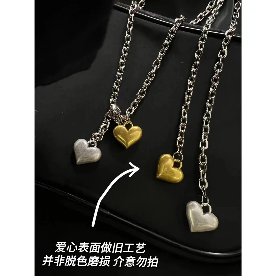 铜合金项链  G4-015【拉丝金银爱心打结链条项链】