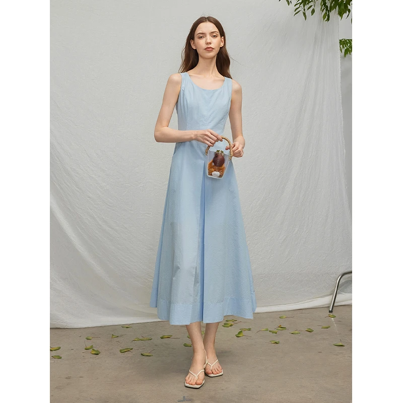 Mix Selection｜赫本裙3.0 抗皱无袖U领工字褶背带连衣裙MSBJQ0495