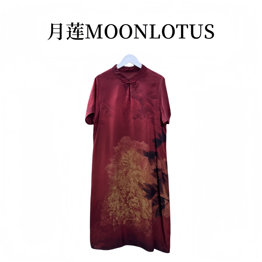 52007    中国风印花连衣裙新中式复古显瘦连衣裙女