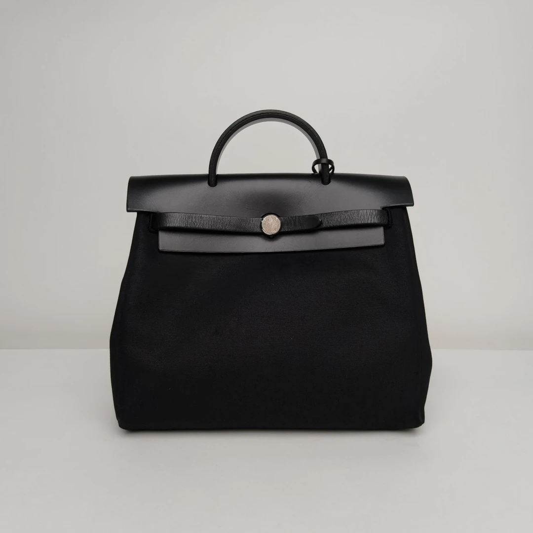 95新 Hermes/爱马仕 【娇】黑色帆布框G中古herbag31双肩包 111864