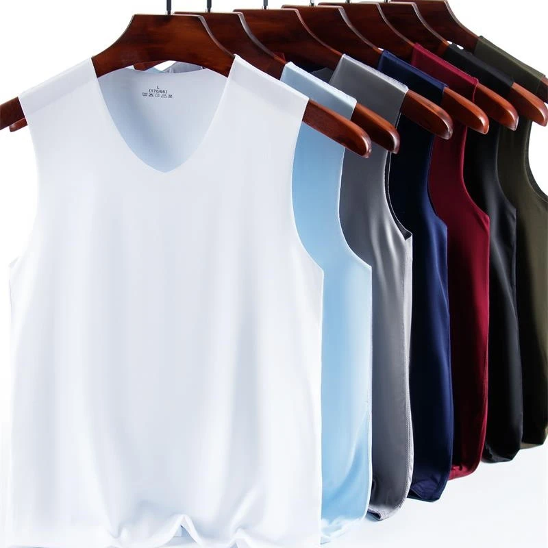 男士冰丝无痕背心夏季男生背心清凉无袖运动休闲背心薄款丝滑打底