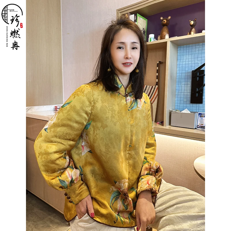 【珍珍旗舰】【金玉良缘】新中式国风海棠印花薄棉时尚上衣S-10991