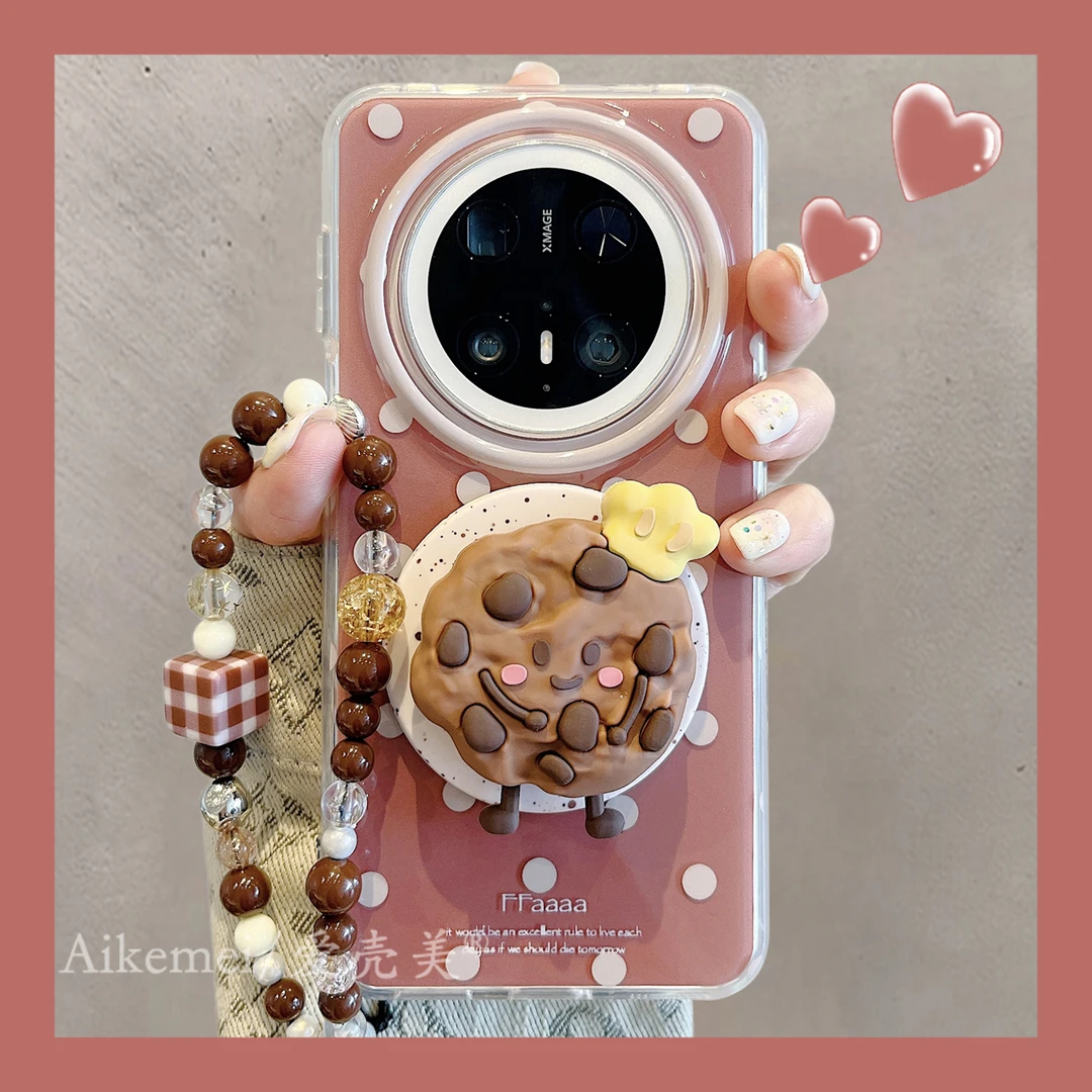 适用华为mate70pro+手机壳棕色波点mate60pro+曲奇饼干磁吸支架女