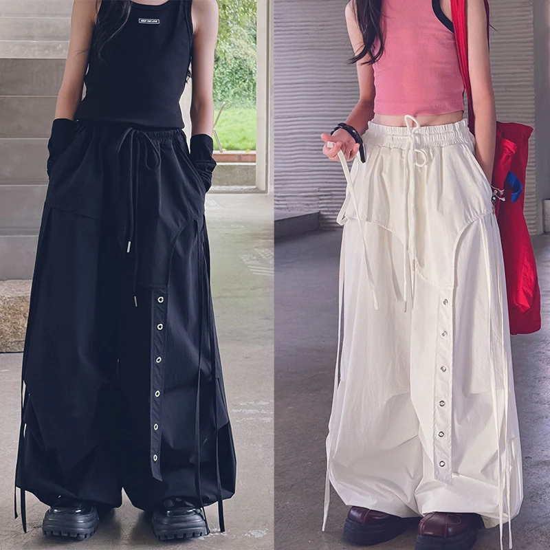 冷大娘 夏季男女中大童棉港风飘带工装裤休闲街舞潮裤子亲子款