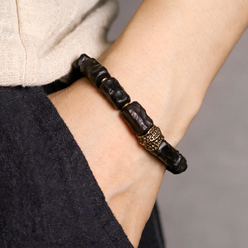 黄铜木质手链 原创设计手工木珠手链男潮 复古个性饰品手串手饰女