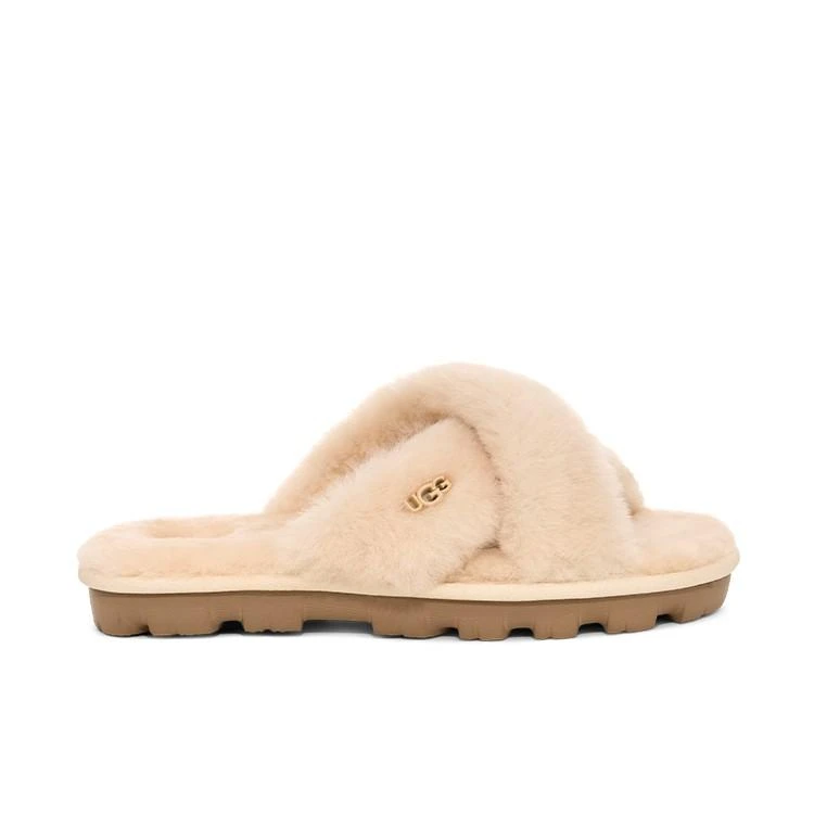 UGG春季女士时尚舒适纯色轻便交叉带厚底露趾休闲毛毛拖鞋1107955