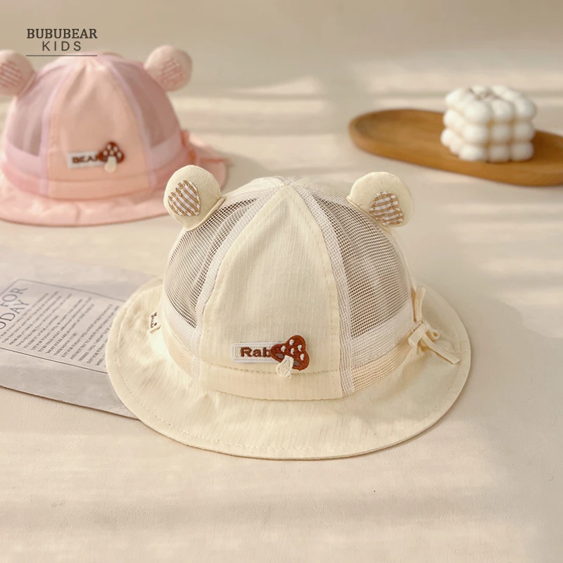 婴儿帽子夏季薄款透气渔夫帽男女宝宝夏天遮阳防晒帽小月龄太阳帽