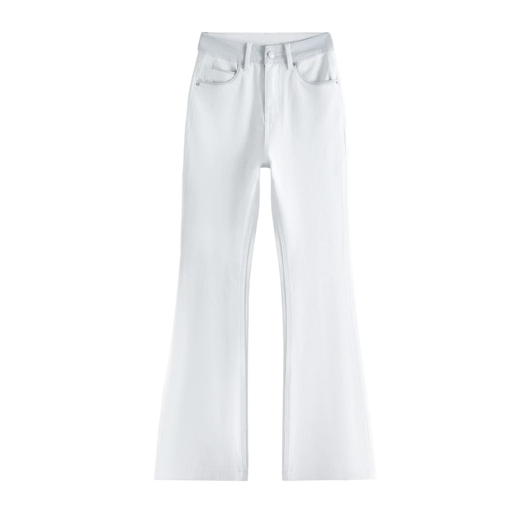 2025春款四面弹高腰显瘦微喇裤修身百搭拼色紧身微喇叭牛仔裤女