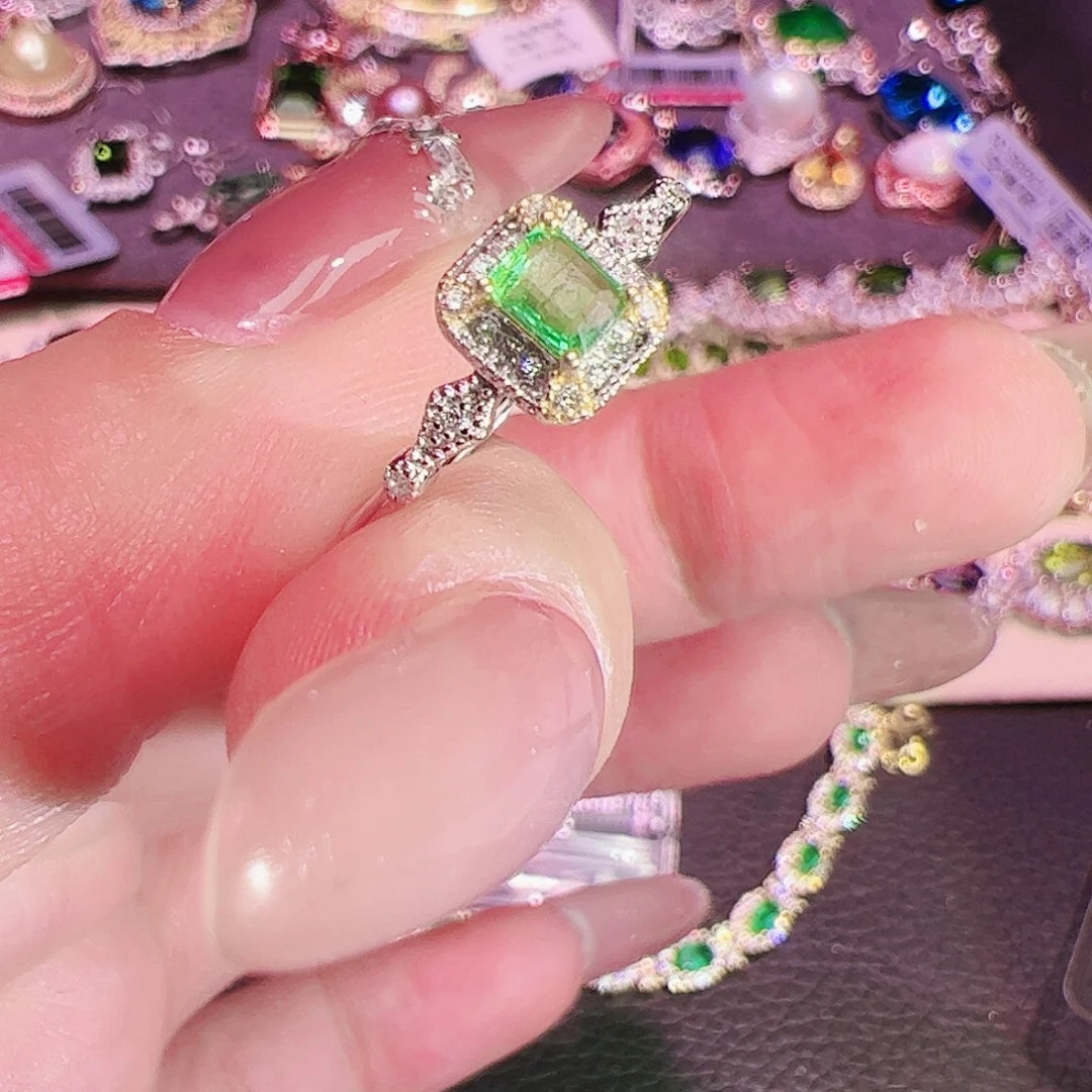 祖母绿戒指银S925镶嵌