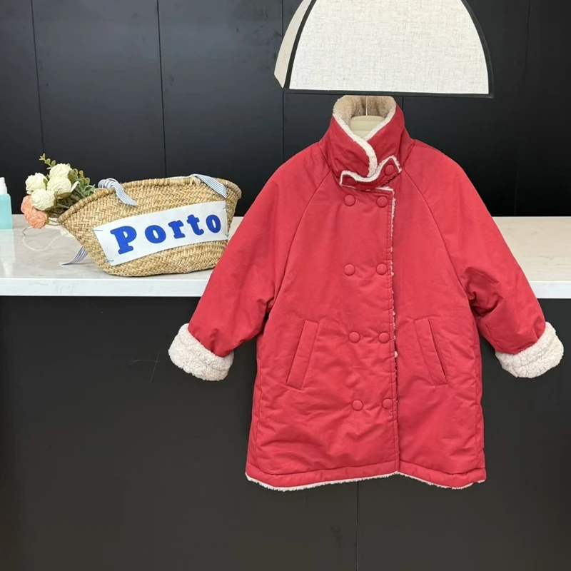 【现货】leomama儿童红色年服加厚外套双面穿女童棉衣洋气新年棉袄