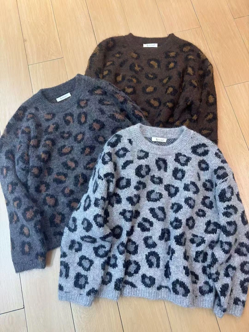 温柔瑶-缤典冬季福利#“绵羊毛”韩风慵懒松弛豹纹毛衣#59261