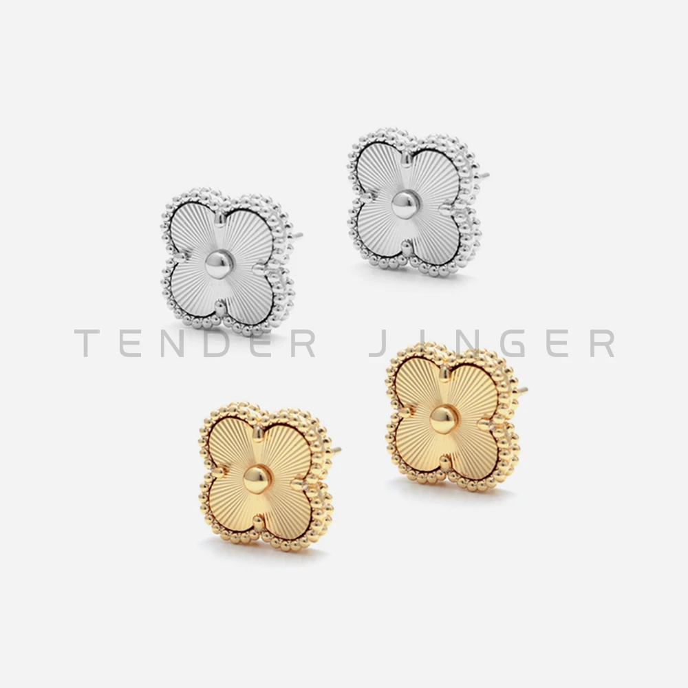Tender Jinger 925银耳饰 镭射四叶草耳饰气质百搭精致款