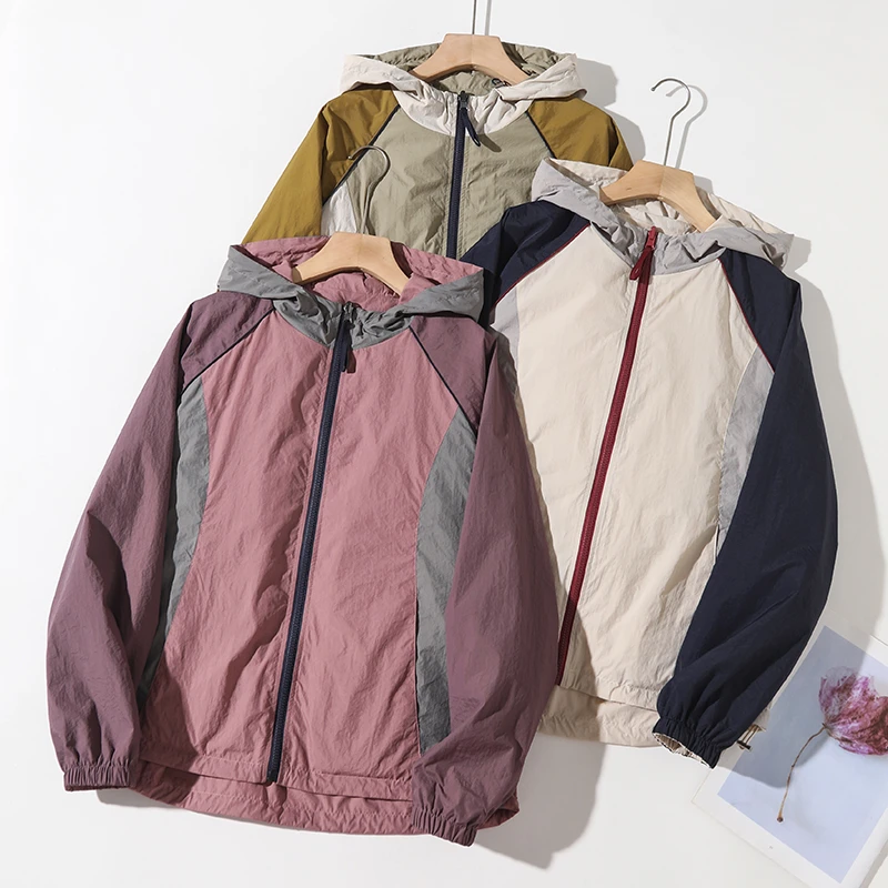 【初夏微凉】设计师款撞色防晒两穿风衣百搭透气防风外套A7601#8275