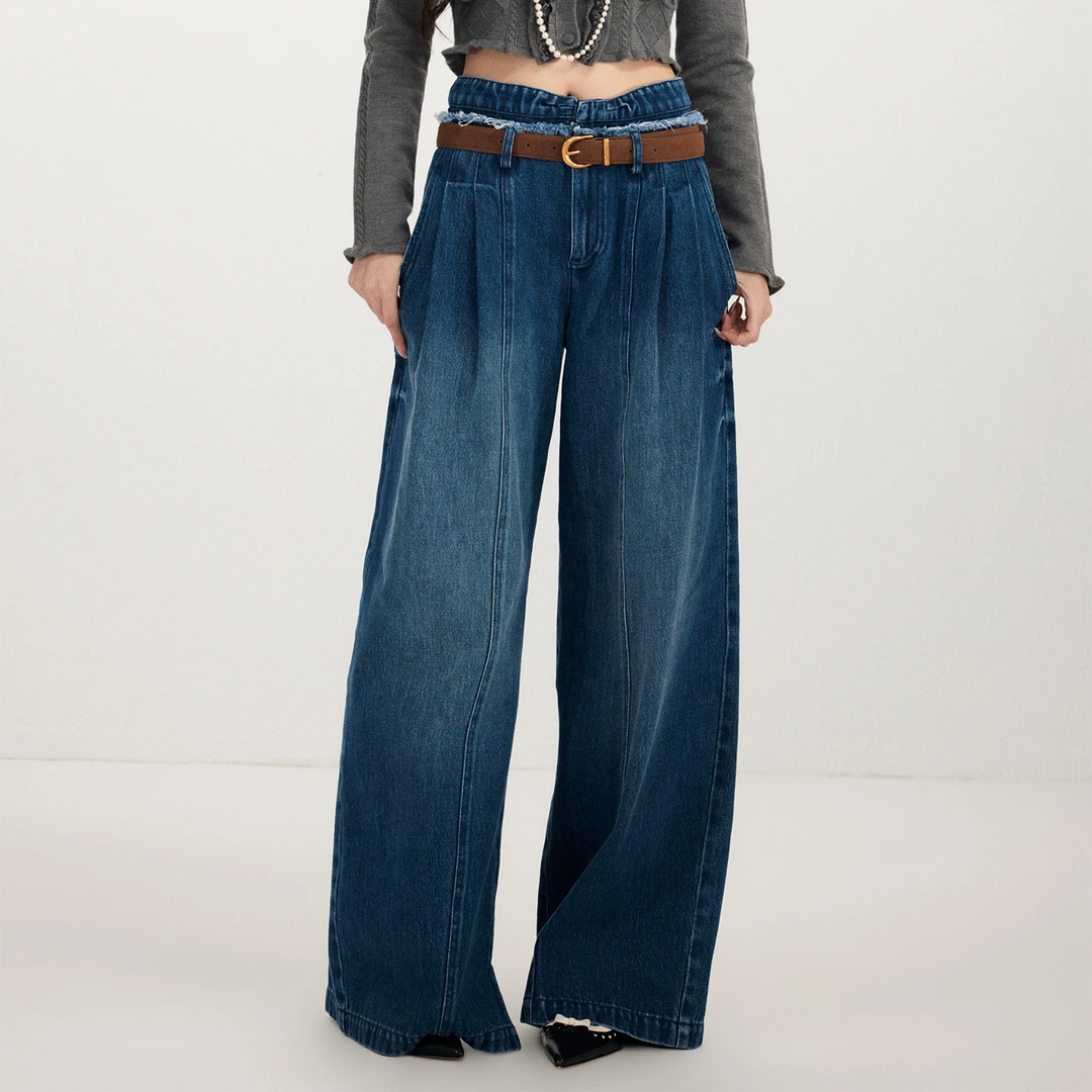 lefame拉飞姆2026春季新款时尚做旧毛边腰头牛仔长裤