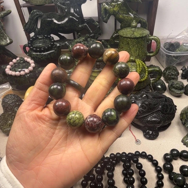 蛇纹石玉未镶嵌手链药王石多宝手串