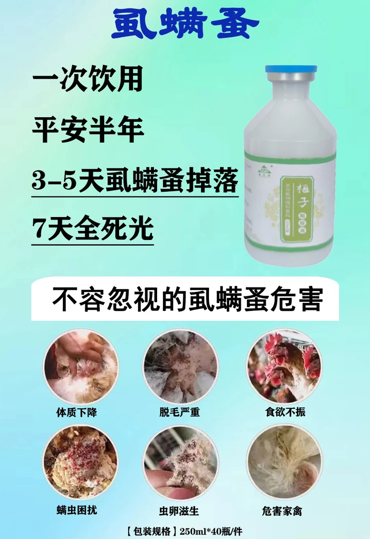 虱瞒蚤】鸡体，鸽体，驱体外虫，螨虫，跳蚤等 一瓶兑水500斤饮水2小时