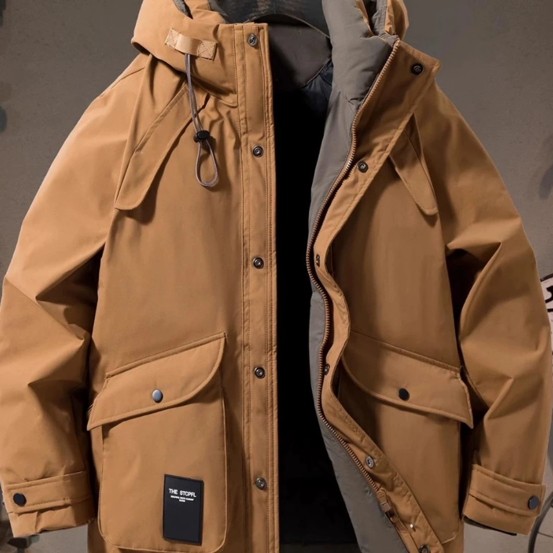 男装冬季中长简约服男士新潮品牌工作服大尺寸夹克男士防风美式