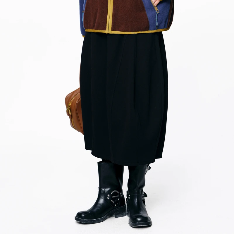 MOVEUP幻走2025秋季新款.FUN 松紧腰茧型休闲针织半身裙3EWQ10685