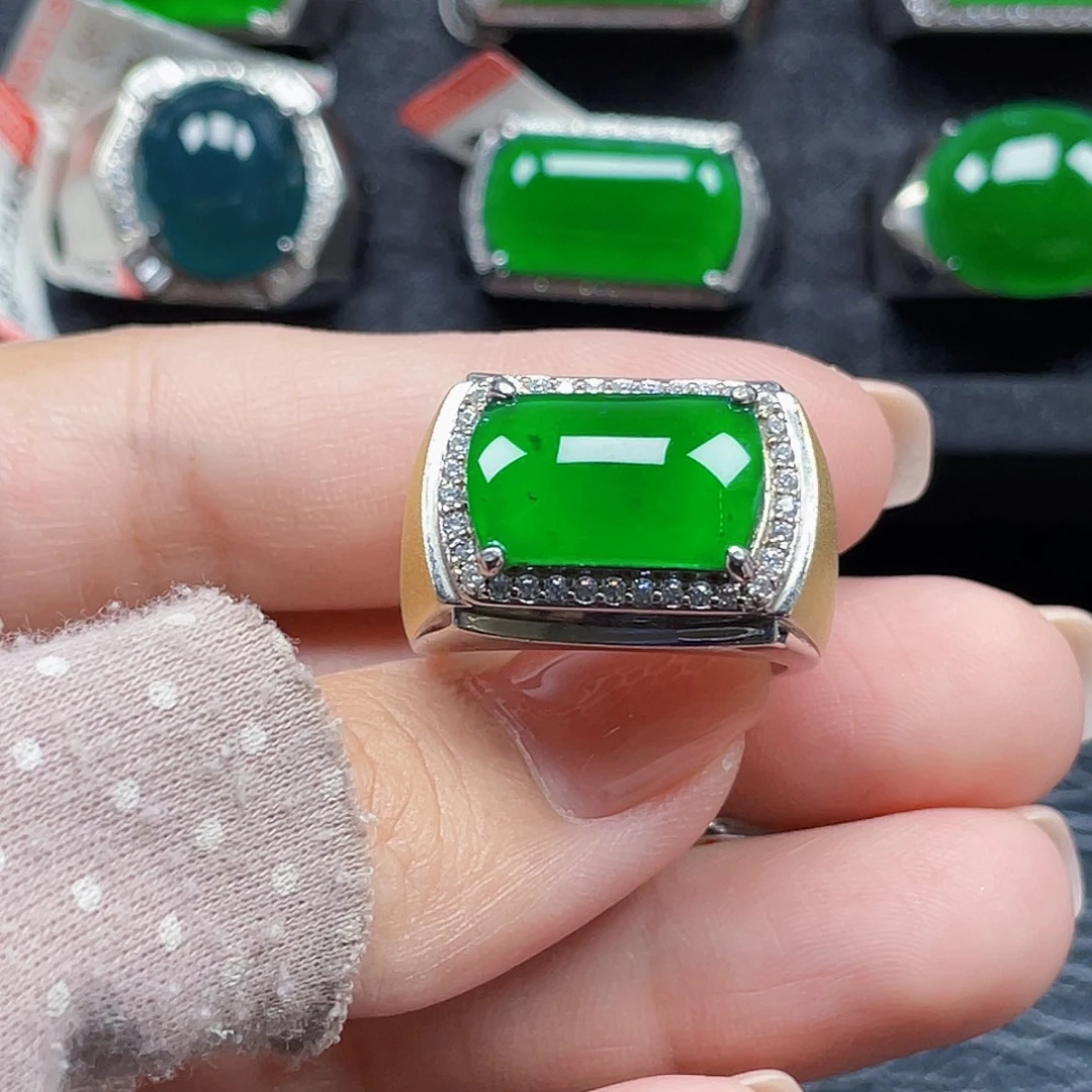 翡翠银S925镶嵌戒指天然A货翡翠没运费险2256