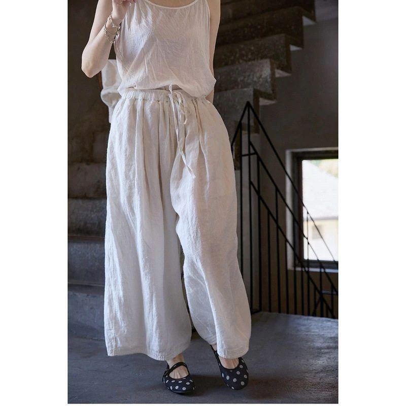 清新夏日【民艺】夏款东方白苎麻轻盈亲肤宽松禅意气球裤阔腿裤薄款