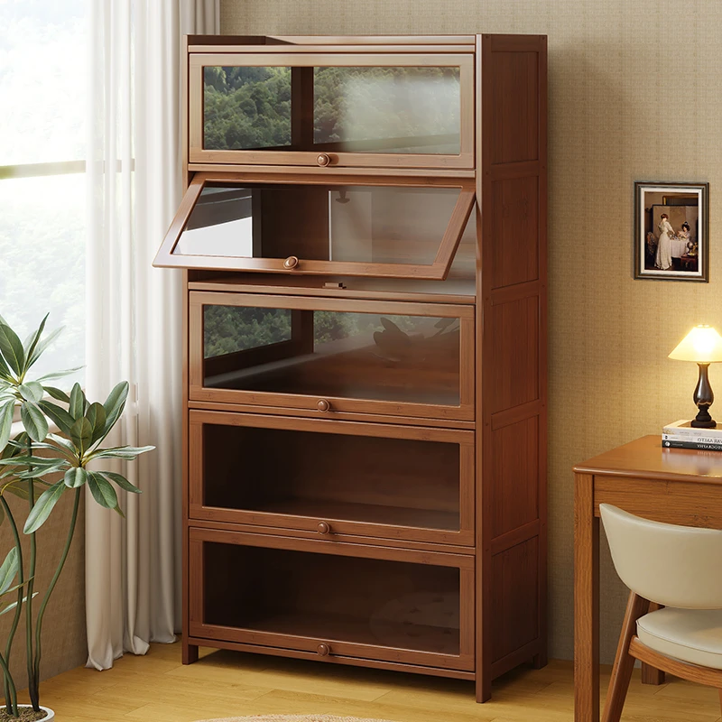 书架置物架落地书柜收纳柜一体靠墙收纳家用实木带门防尘展示柜子
