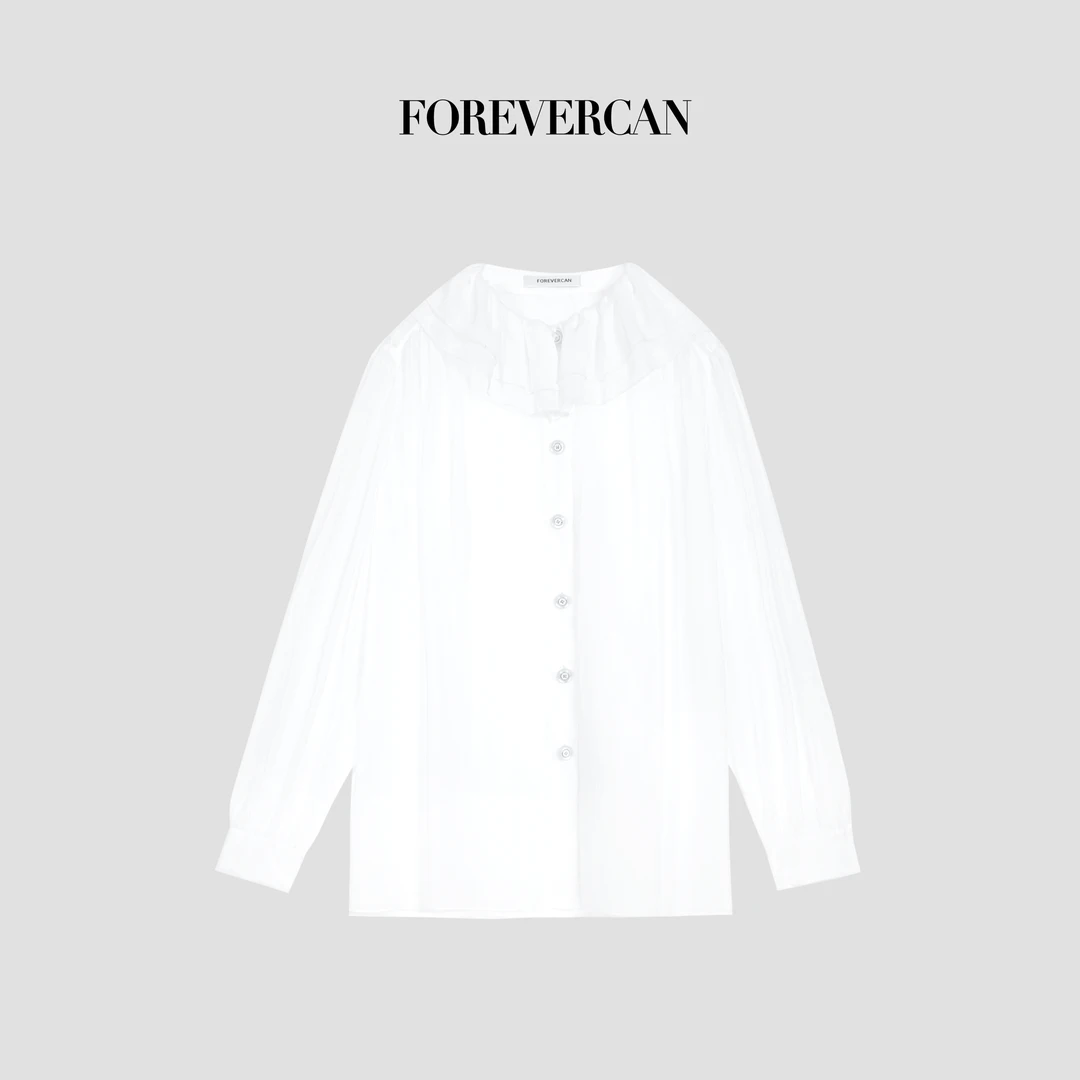 FOREVERCAN“月光华尔兹”法式双层荷叶领乔其绉微透衬衫上 ST23322