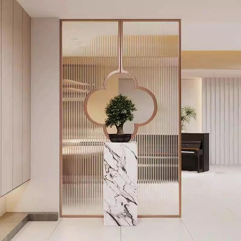 现代简约不锈钢玻璃屏风客厅玄关隔断镂空金属格栅酒店家用可定制