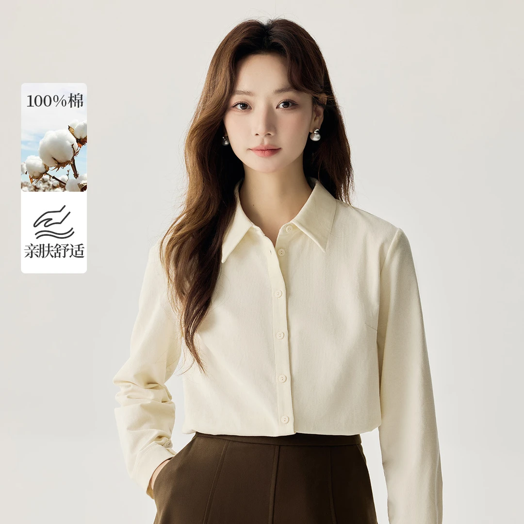 【灯芯绒经典衬衫】茵曼冬季复古纯色衬衫休闲百搭纯色长袖衬衣女