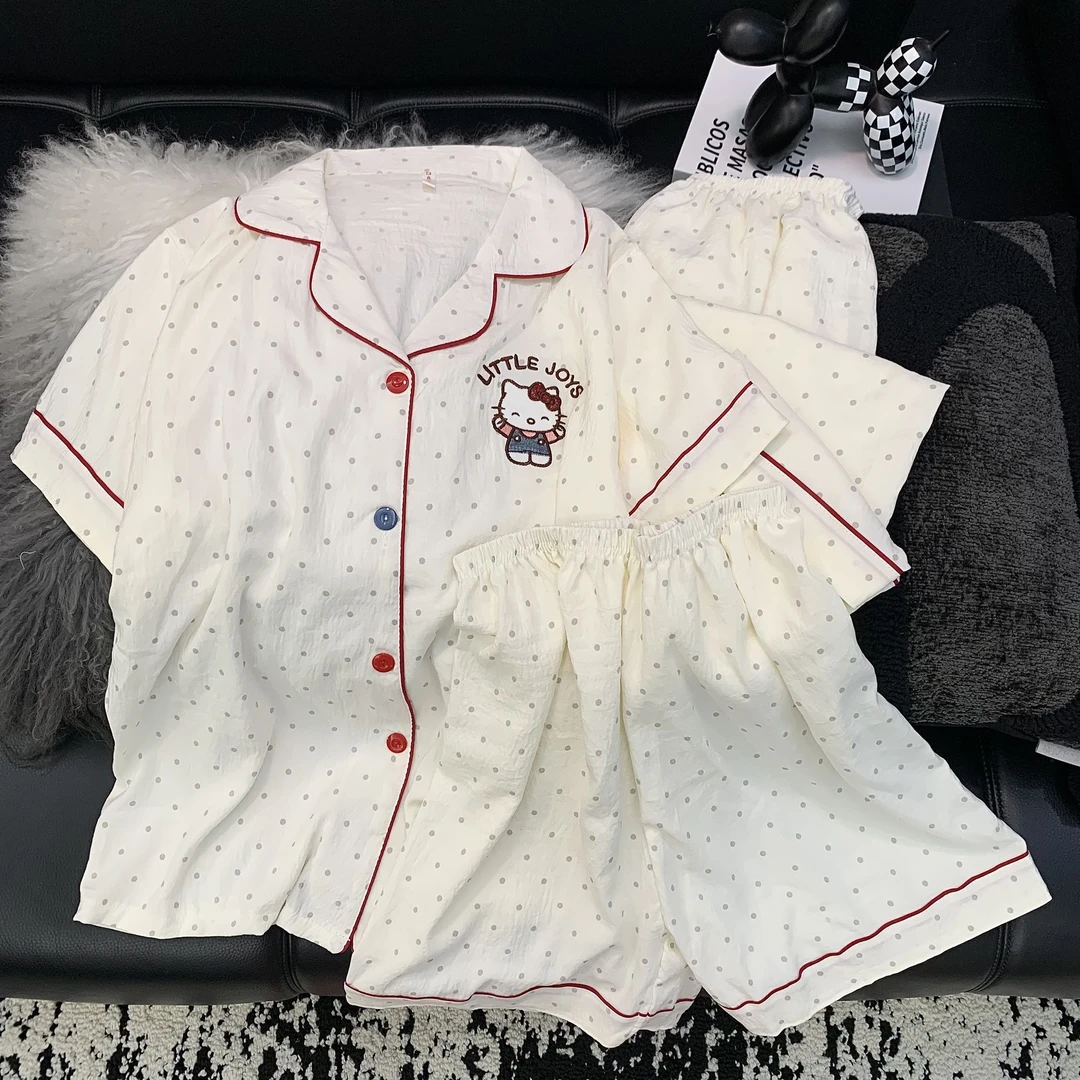 2025新款短袖家居服儿童睡衣夏季薄款三件套公主风中大女童KT猫