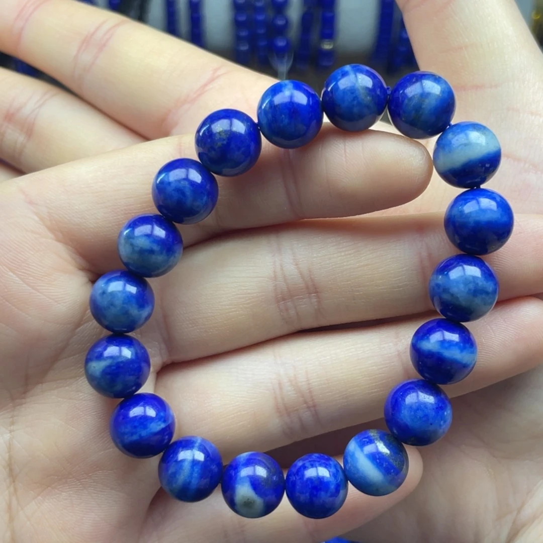 青金石未镶嵌圆珠手串10+