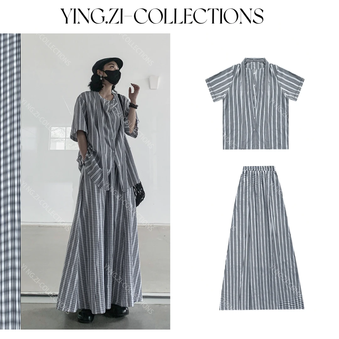Ying-Zi【方理】格子套装裙短袖休闲夏季时尚宽松