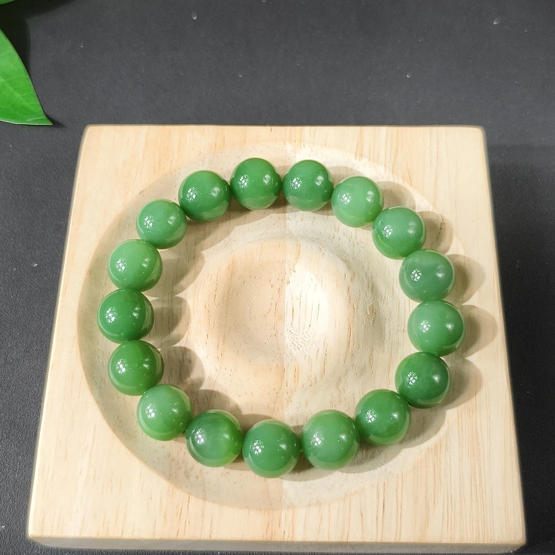 【马老师】约12mm和田玉高品碧玉粉绿圆珠手串