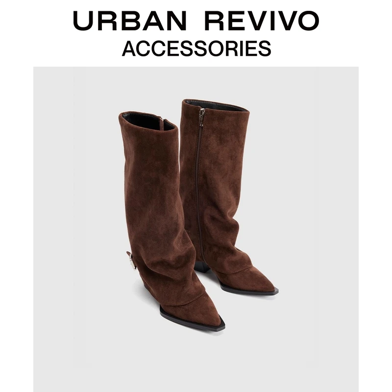 URBAN REVIVO2025冬季新款女士琥珀流光风长筒靴子UAYS50115