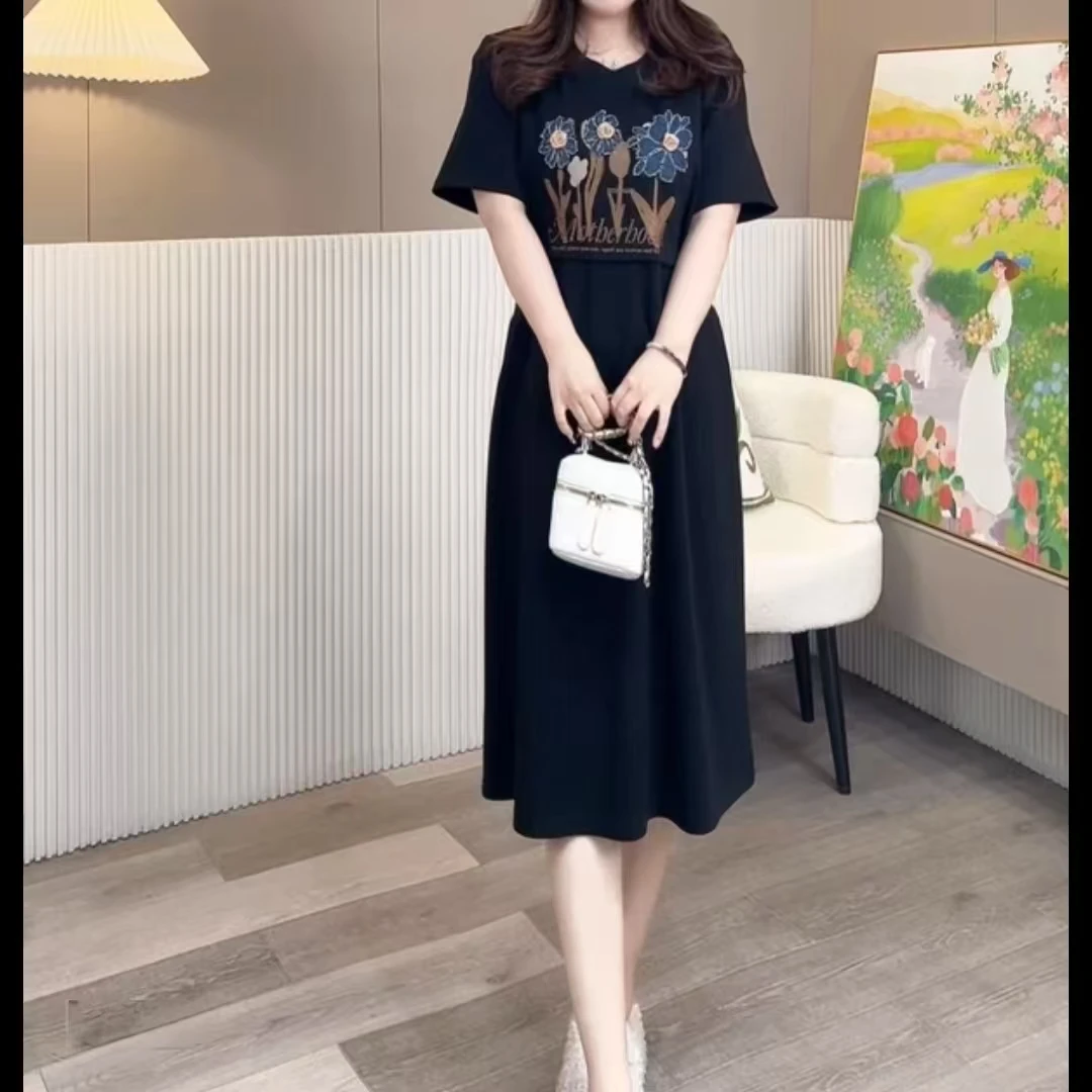 （现货）大码胖妹妹夏季新款宽松时尚气质百搭显瘦大码连衣裙女1816