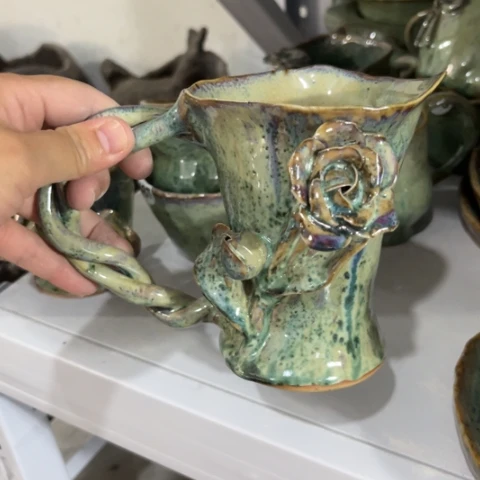 盘手工手捏咖啡杯壶承