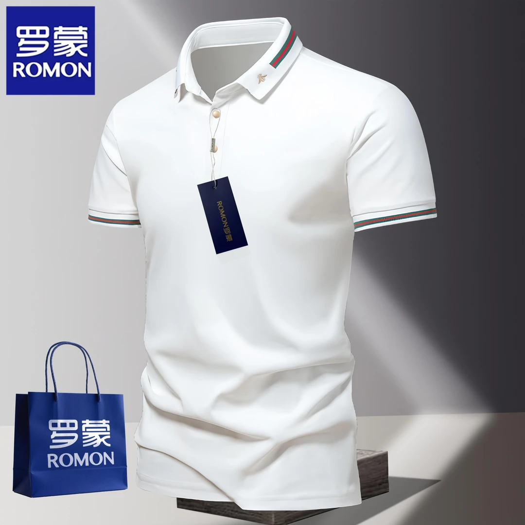 Romon/罗蒙翻领polo衫男短袖t恤商务休闲高档有领上衣服潮牌半袖