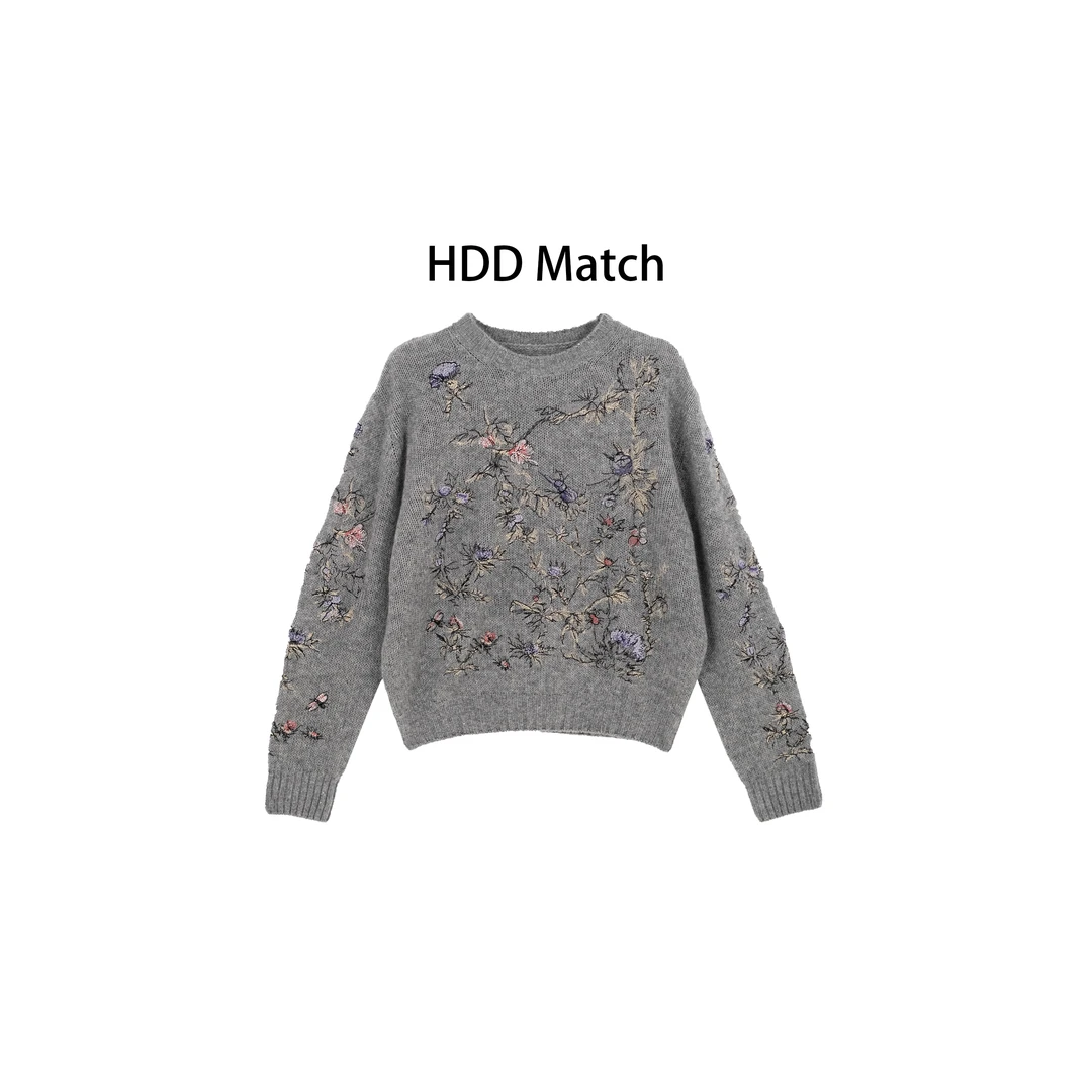 HDD- "繁花朵朵" 羊绒 秋季女款针织花朵定制毛衣上衣  Y8626