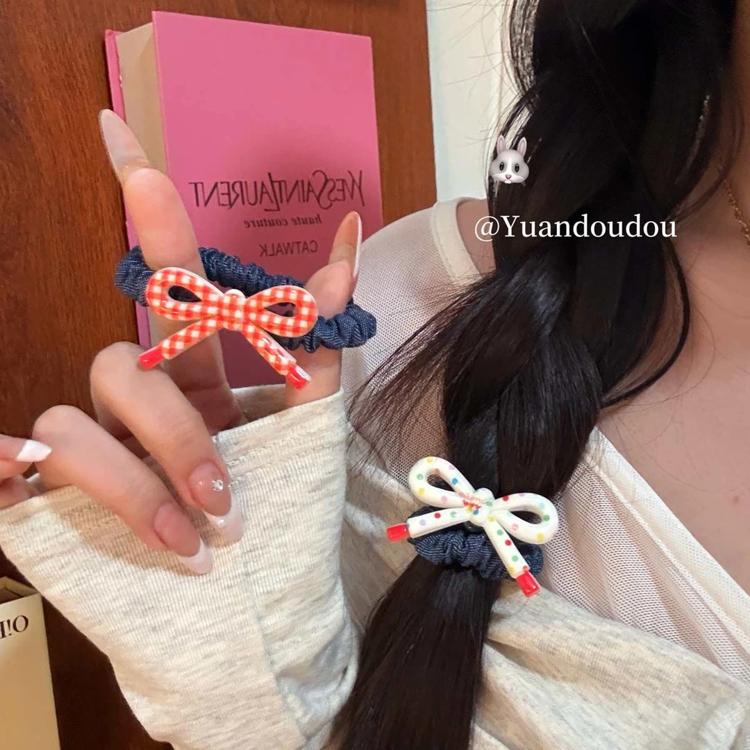 韩系少女彩豆可爱蝴蝶结发绳大肠圈甜美少女发圈头绳百搭皮筋新